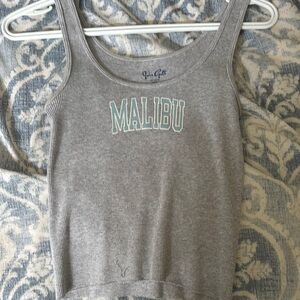 Brandy Melville Gray Tank Top with Blue Malibu Print